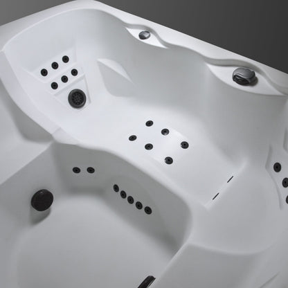 Lifesmart Leganza 6-person spa with lounge seating, Arctic White exterior, 90 jets, and studio-style design.
