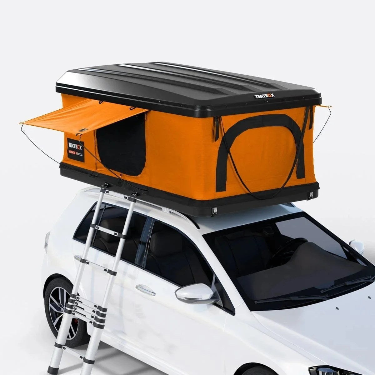 Casavibeo TentBox Classic 2.0 roof top tent set up on a vehicle, showing its sturdy exterior and camping amenities.