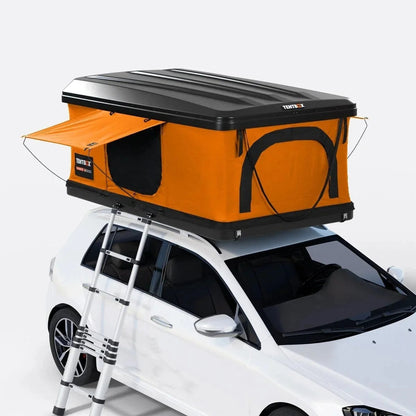 Casavibeo TentBox Classic 2.0 roof top tent set up on a vehicle, showing its sturdy exterior and camping amenities.