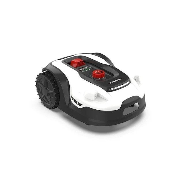 Casavibeo Wild Badger Power Sunseeker L robotic lawn mower outdoors on grass with its sleek design and cutting blades visible.
