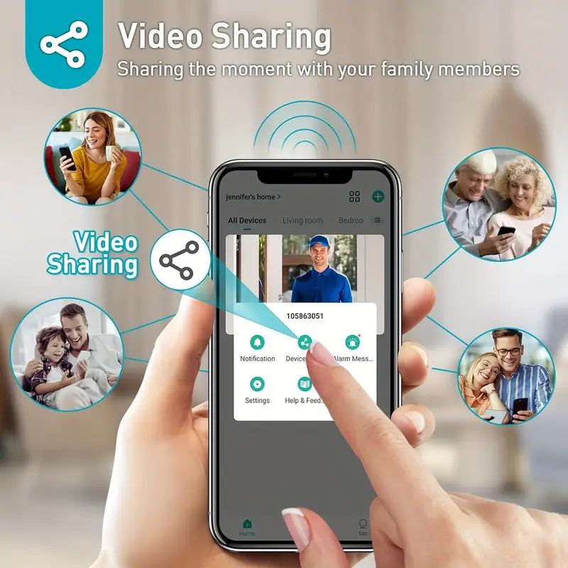 Wireless Wi-Fi video doorbell by Belro showing a sleek black doorbell with camera and chime on a modern doorframe.