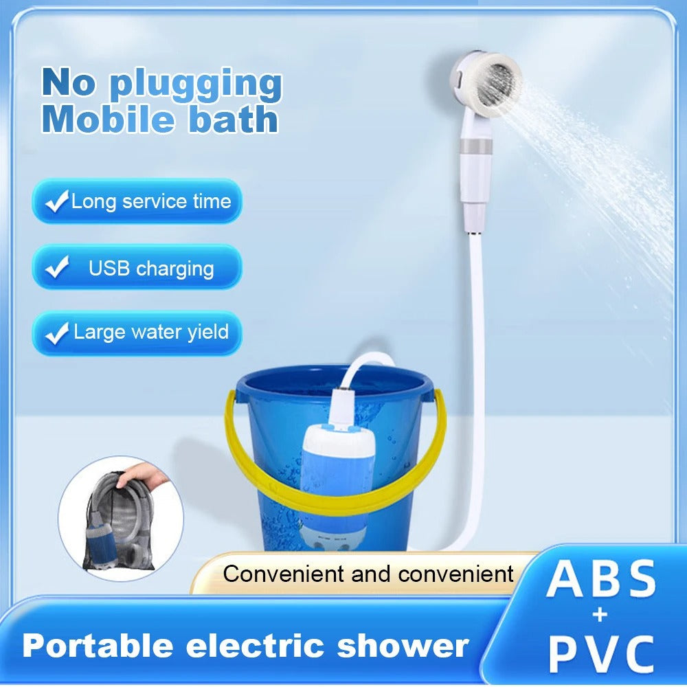 Belro outdoor portable camp shower with hose and nozzle for outdoor camping and garden use.