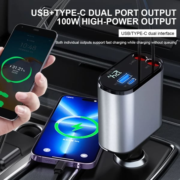 Belro car charger adapter plugged into a vehicle's power socket for charging electronic devices.