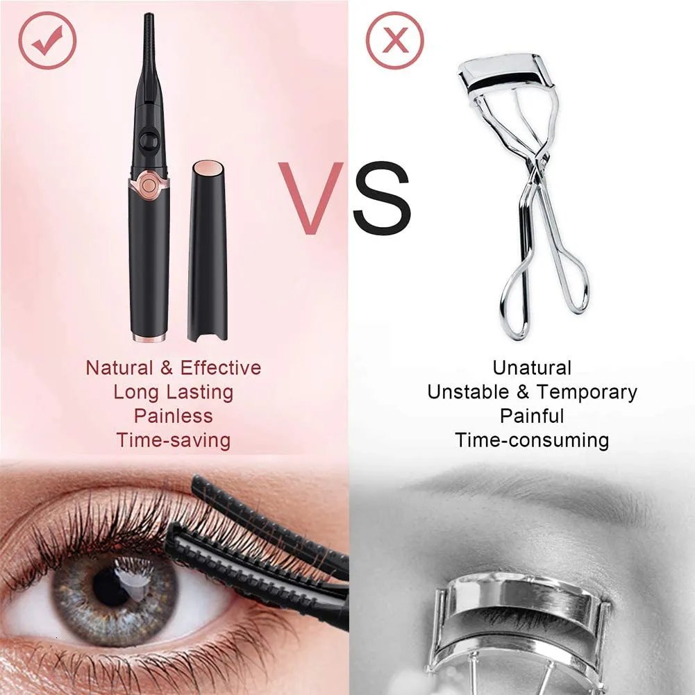 Belro rechargeable heated eyelash curler with black handle and curling pad for easy, gentle eyelash styling in beauty makeup.