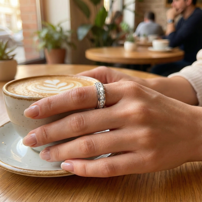 Mivoza zirconia spinning ring with crystal accents, anti-anxiety rotating band, elegant jewelry for women or men.