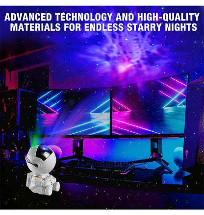 Belro Galaxy Light Projector illuminating a dark room with starry night sky patterns, designed for relaxing night lighting.