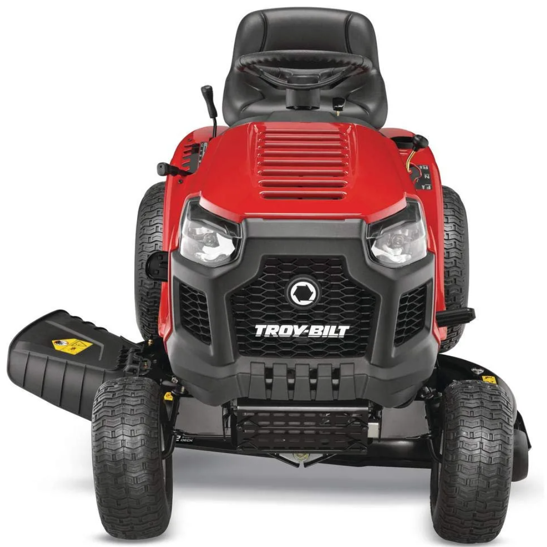 Casavibeo Troy Bilt Bronco 42-inch riding lawn tractor with 19 HP Briggs & Stratton engine and automatic drive system.