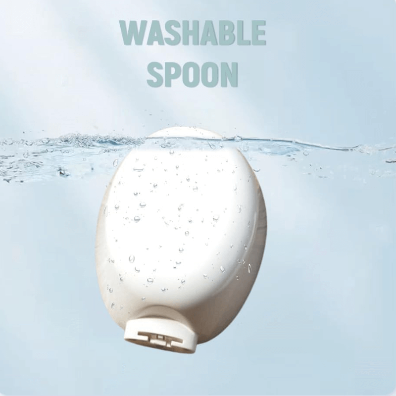Digital measuring spoon scale by Mivoza Deutschland showing a close-up of the digital display and stainless steel spoon for precise portioning.