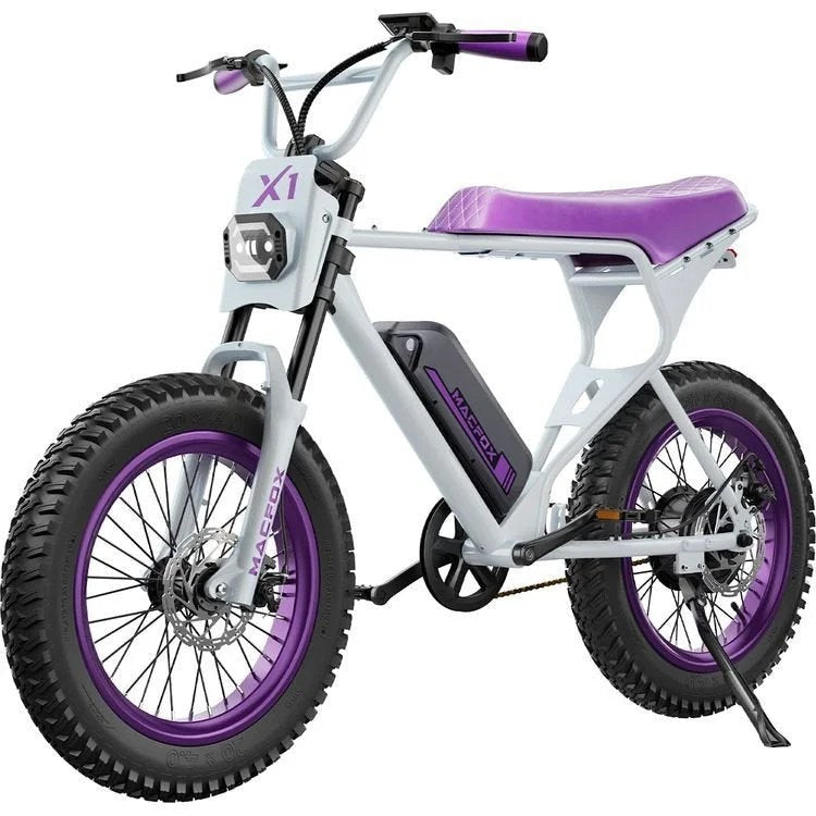 Casavibeo Macfox Electric Bike X1S showing sleek frame, handlebars, and battery pack in a bright outdoor setting.