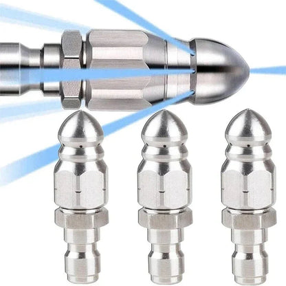 Belro pressure washer sewer jetter nozzle with 1/4" quick connector, designed for cleaning drains and sewer lines.