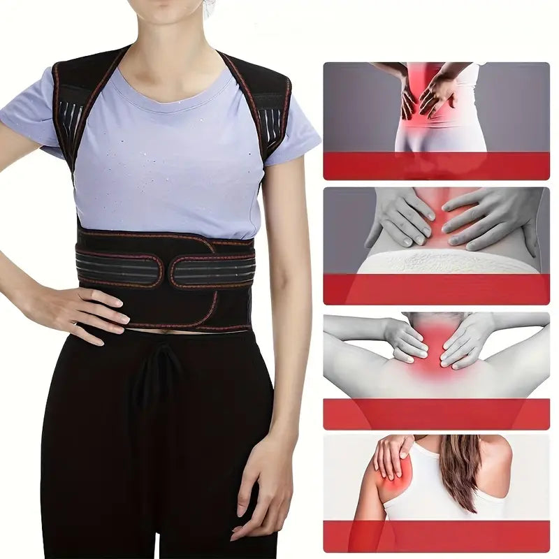 Belro back brace for back pain, adjustable suspenders for support and relief, shown on a neutral background.