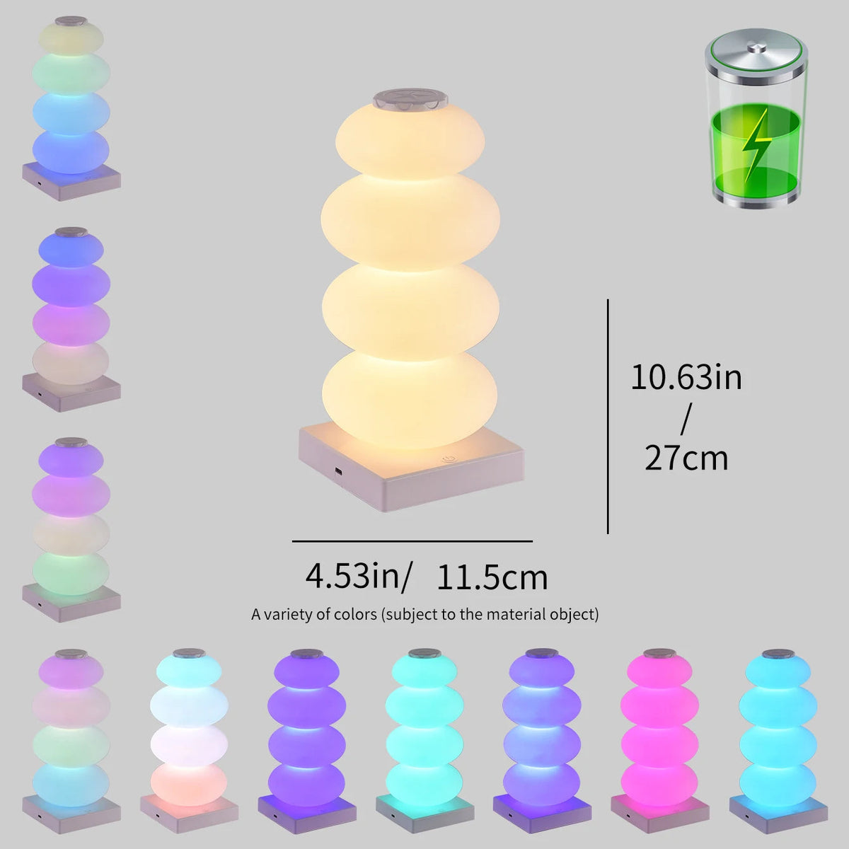 Belro RGB LED bedside lamp with touch control, featuring battery-powered design and adjustable color lighting for cozy ambiance.