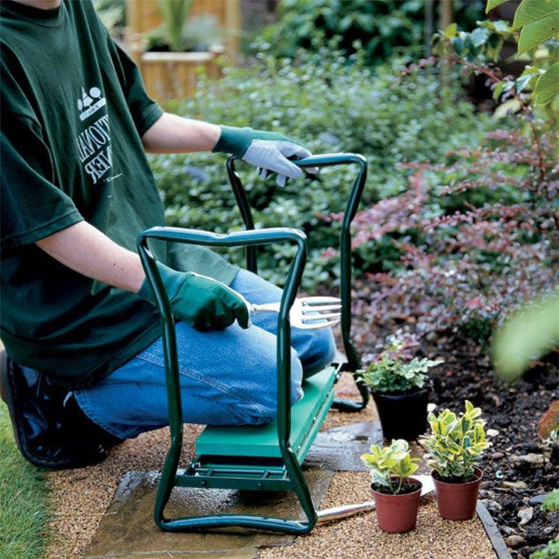 Green Belro ergonomic garden kneeler and seat with sturdy frame and padded cushion for comfortable gardening and kneeling.