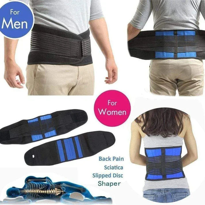 Belro back support brace for lower back and lumbar pain, adjustable lumbar support accessory with straps and breathable material.