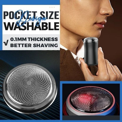 Belro pocket size washable electric razor with compact design for personal grooming, shown in a close-up image.