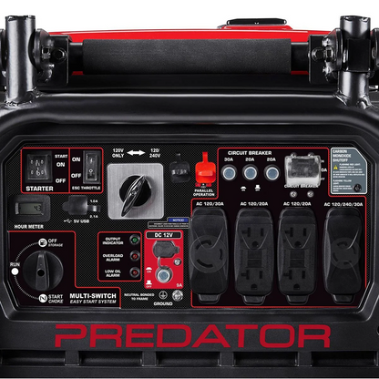 Casavibeo Predator 9500 Watt Super Quiet Inverter Generator with CO Secure Technology, showing the generator's control panel and compact design.