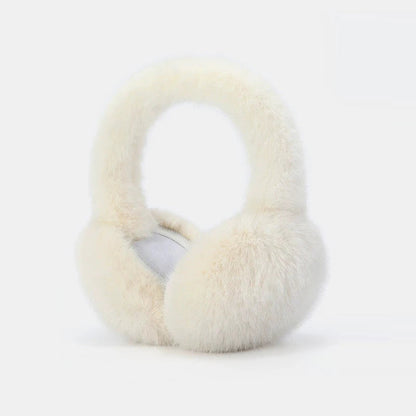 Beige luxury plush earmuffs by Belro, cozy winter clothing accessory with soft, warm material and stylish design.