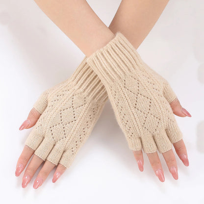 Beige Belro soft knit fingerless gloves for winter, cozy accessories with a snug fit, ideal for staying warm and stylish.