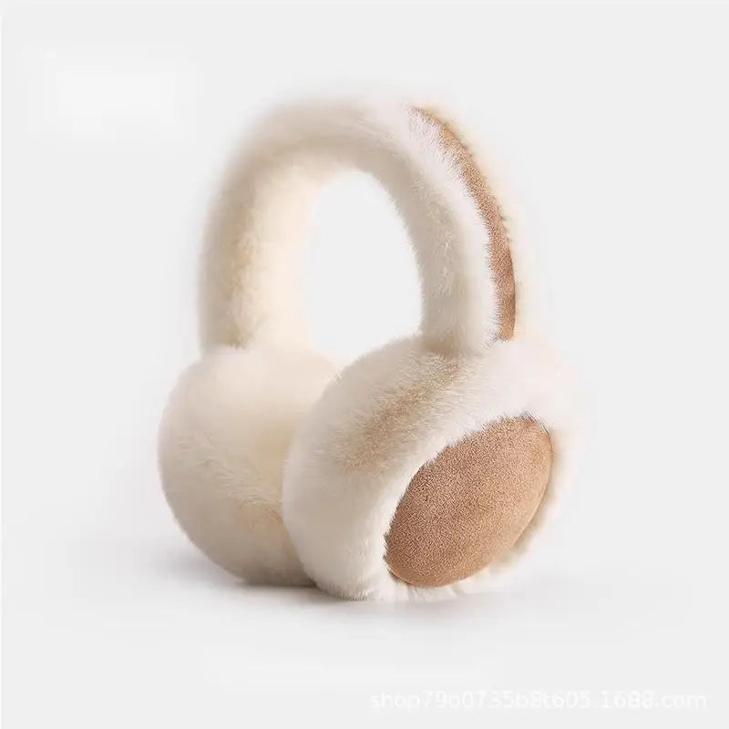 Beige plush ear muffs winter headband by Belro, soft and warm clothing accessory for cold weather, featuring a cozy plush design.