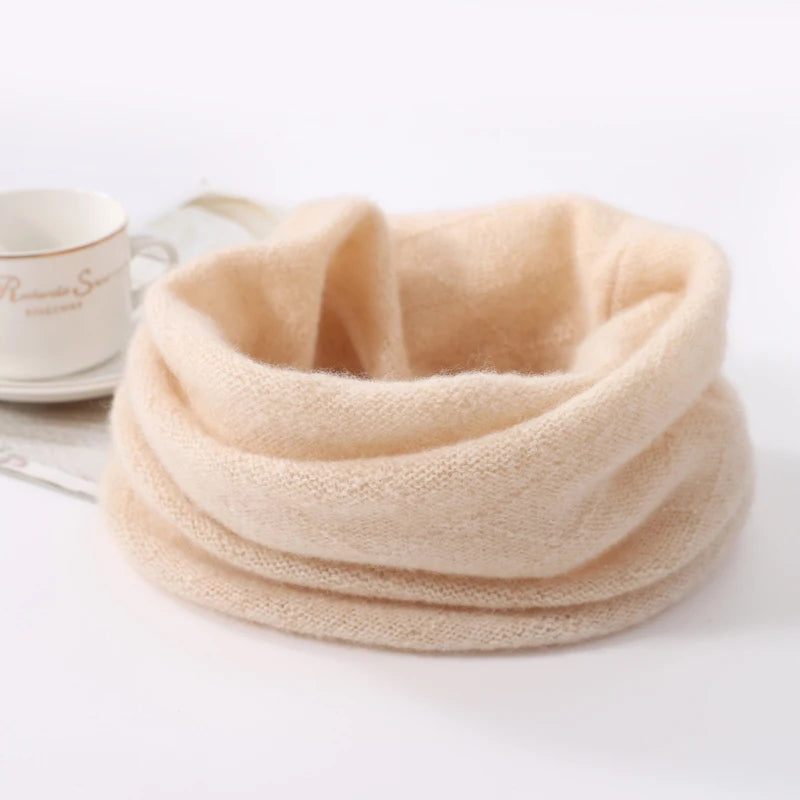 Beige Merino wool face mask and winter scarf by Belro, soft and warm clothing accessories for cold weather.