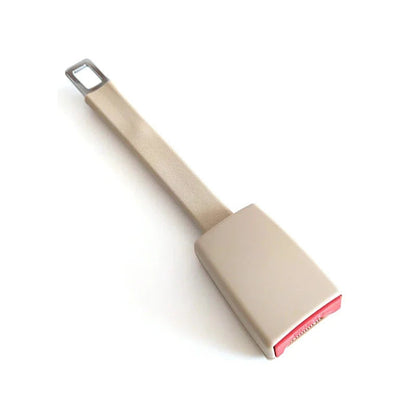 Beige Belro raised seat belt extender with rigid stem, designed for men’s clothing, providing extra length and comfort for seat belts