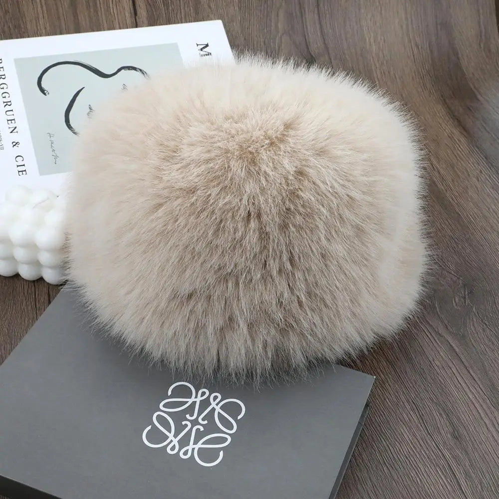 Beige Belro luxury faux fur winter hat with plush texture, designed as a cozy winter accessories hat for cold weather.