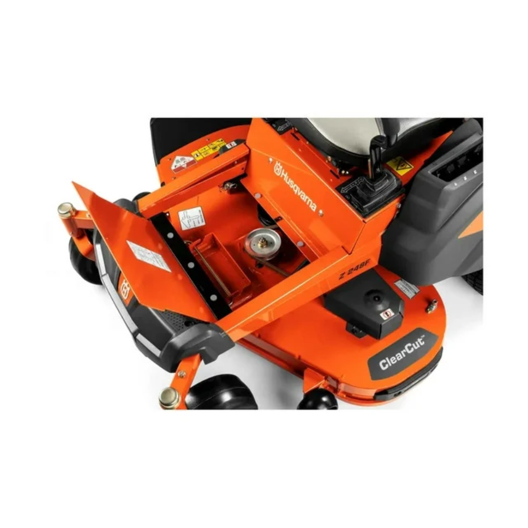 Husqvarna Z248F zero-turn lawn mower with 48-inch cut, 726cc 23HP V-twin engine, displayed outdoors with grass in background.