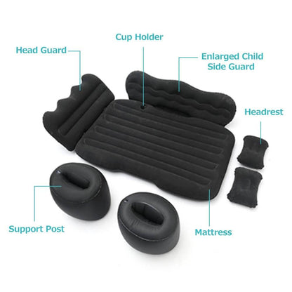 Belro car air mattress designed for vehicle comfort, shown inflated inside a car with plush surface and supportive structure.