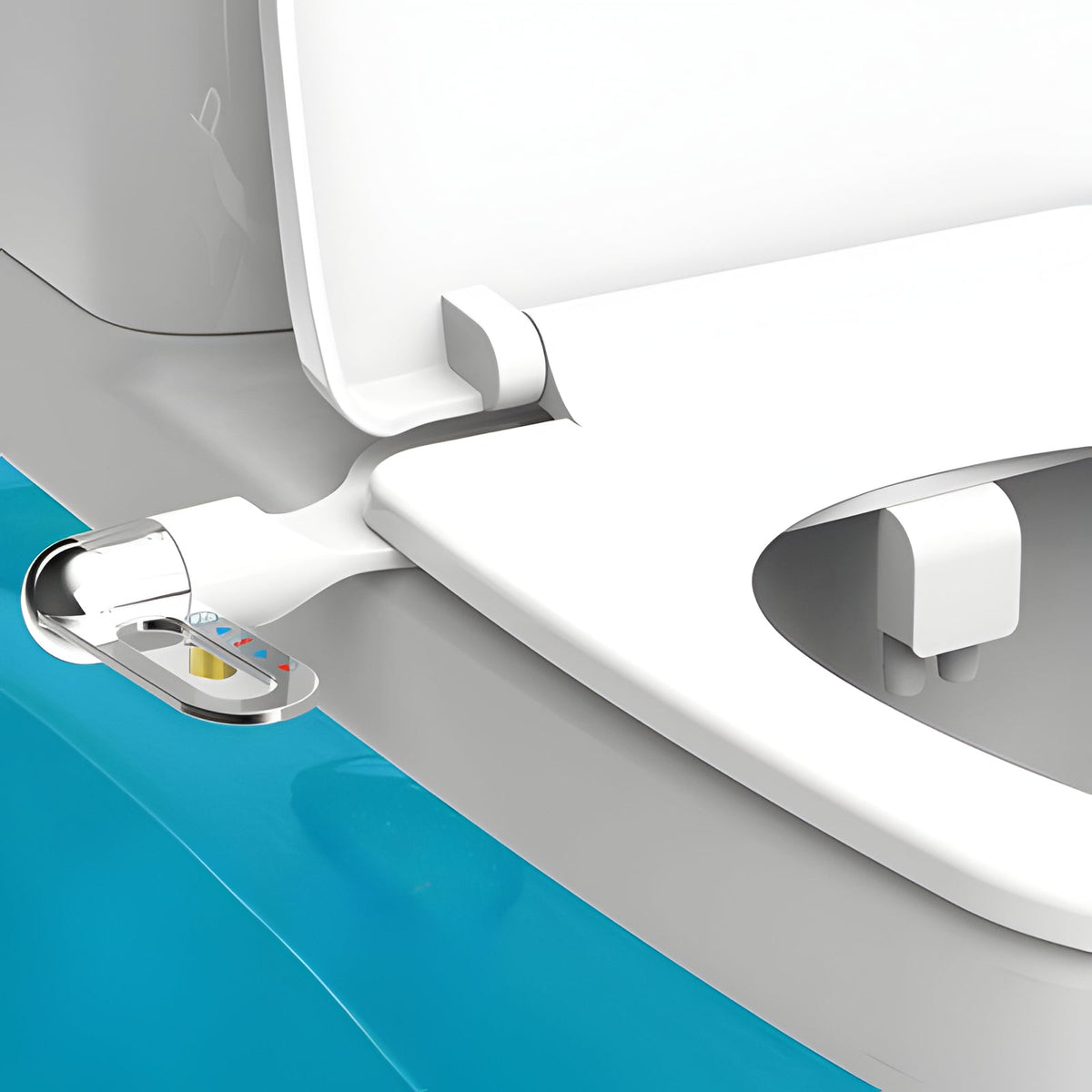 Belro ultra-thin bidet attachment for toilet, showing sleek, compact design with control nozzle and installation hardware.