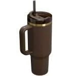 Black and gold Casavibeo Stanley Chocolate Gold Quencher H2.0 FlowState tumbler, 1.2L, with a sleek side view.