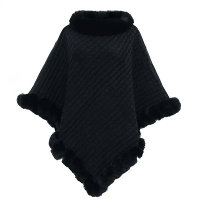 Black faux fur shawl cloak for women by Belro, featuring a soft, luxurious texture and stylish draped design.