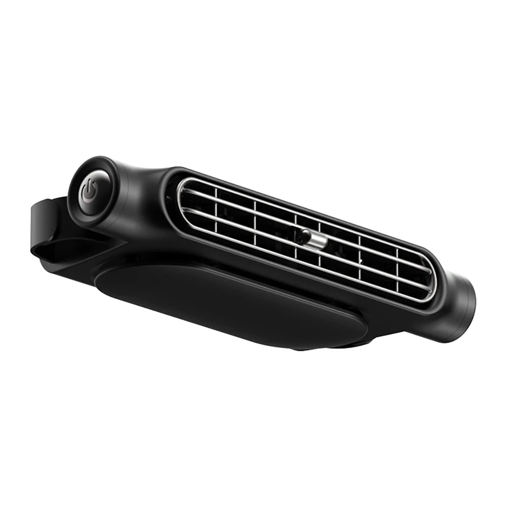Black Belro Car Seat Cooling Fan designed for sports and outdoor use, with adjustable fan blades and portable design.