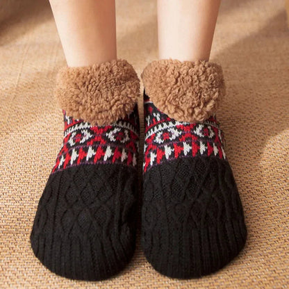 Black Belro snow pattern warm winter socks with festive snowflake designs, ideal for cold weather and winter accessories.