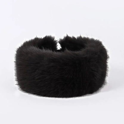 Black fluffy faux fur headband for women, stylish hair accessory by Belro, soft and cozy for winter fashion.