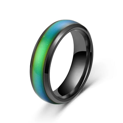 Black stainless steel mood ring by Belro, showcasing a smooth, reflective surface and adjustable band for jewelry accessories.