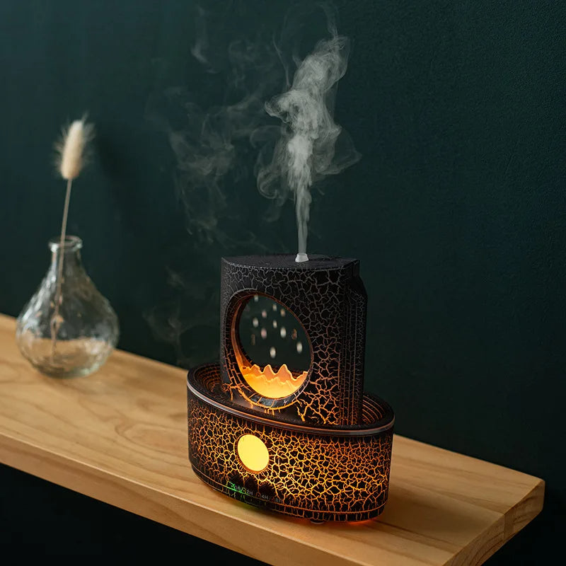Black crackled Rain Clouds essential oil diffuser and humidifier by Belro, with a sleek black design and textured finish.