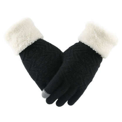 Black Belro plush lined touch screen knitted gloves showing the cozy knit texture and touchscreen fingertips.