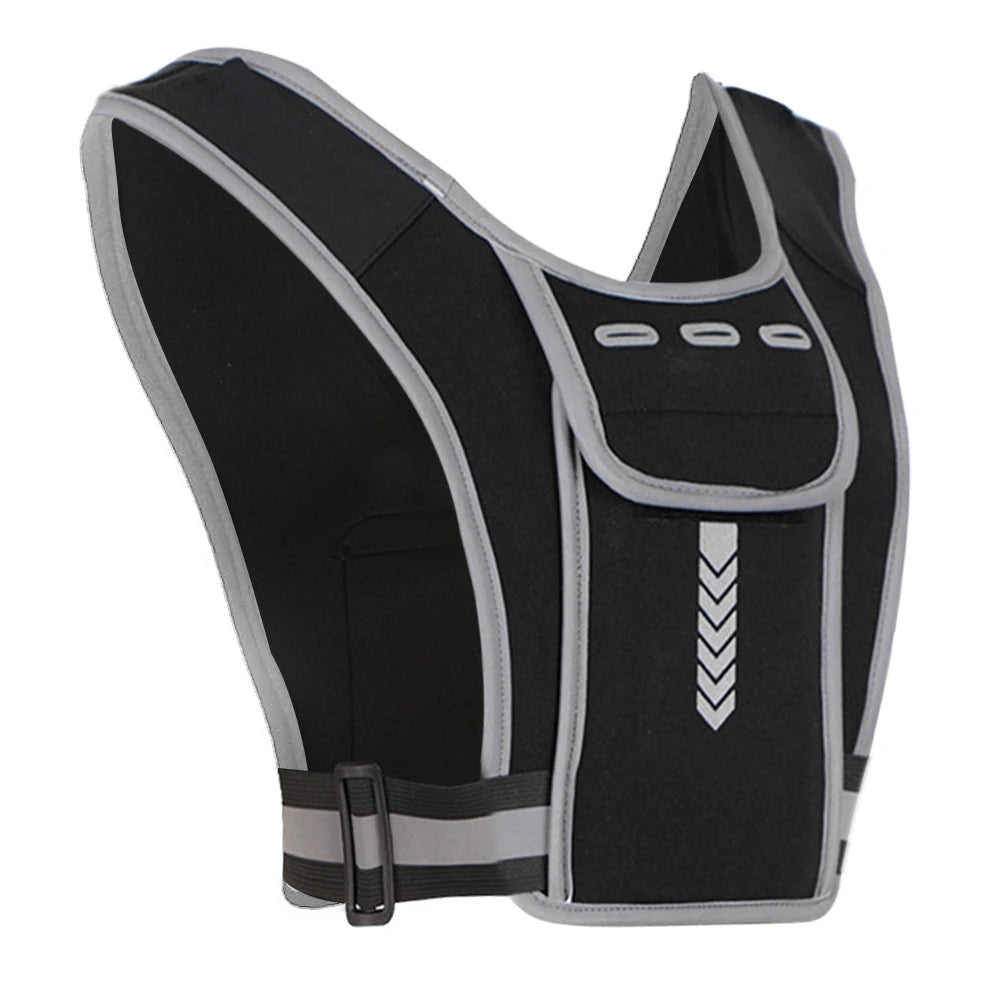 Black Belro reflective running vest chest bag designed for activewear, featuring high-visibility reflective accents for safety during exercise.