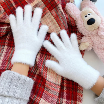 Belro soft plush winter gloves for women, showing cozy, white clothing gloves with a plush texture perfect for cold weather.