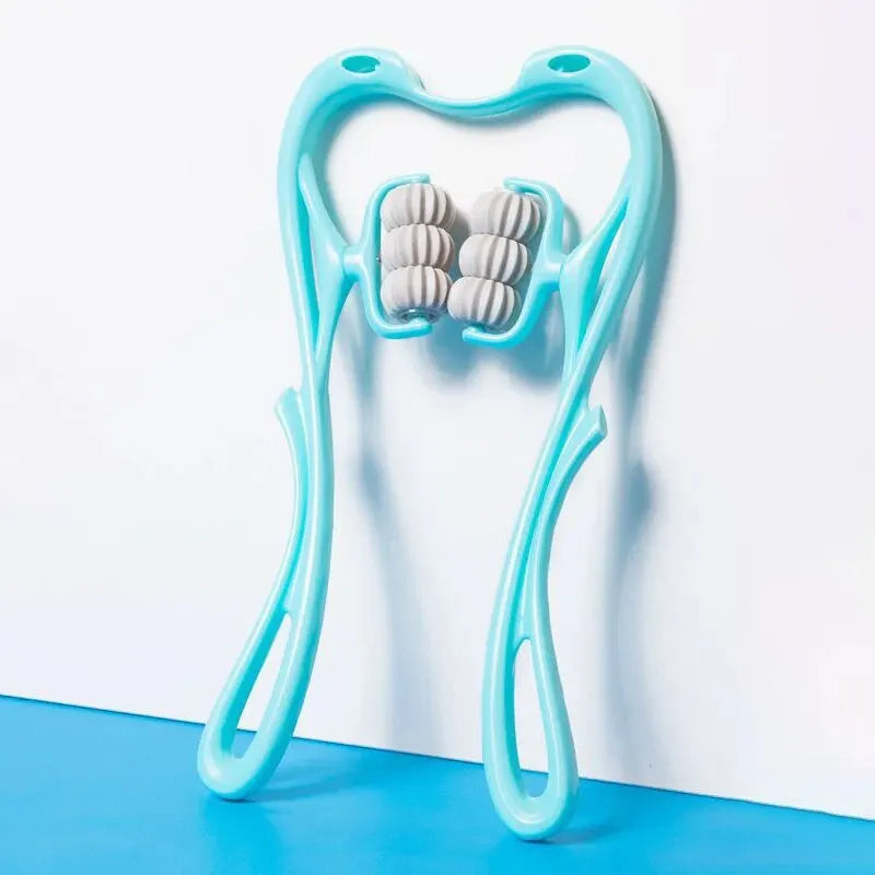 Blue Belro manual neck and shoulder massager with kneading rollers for targeted relief and relaxation.