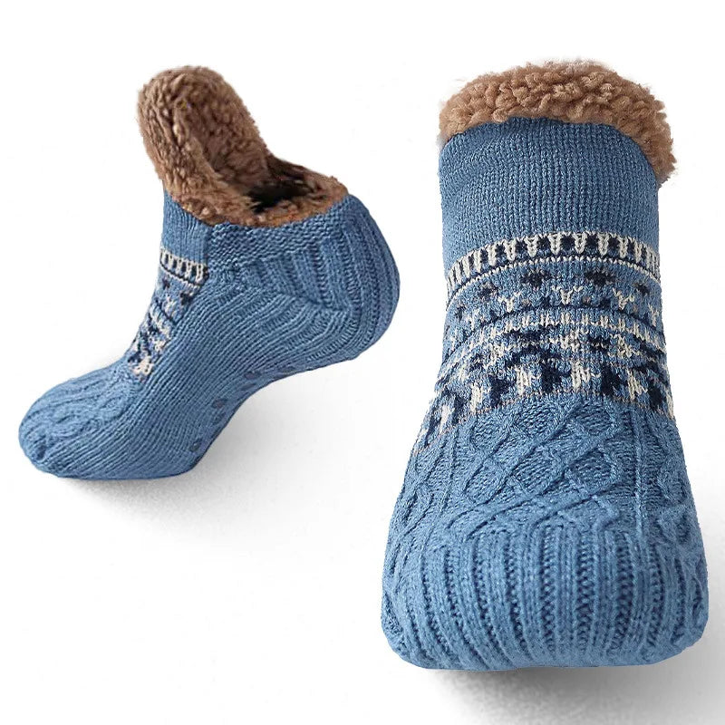 Blue Belro snow pattern warm winter socks with snowflake designs, perfect for cold weather and winter accessories.