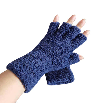 Belro Winter Comfort Knit Half Finger Gloves in blue, soft, warm accessory with half finger design for added flexibility and comfort.