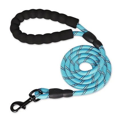 Blue reflective dog leash with padded handle from Belro, designed for safety and comfort during walks.