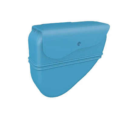 Blue silicone dog treat pouch by Belro with waist clip, designed for training and convenient hands-free carrying.