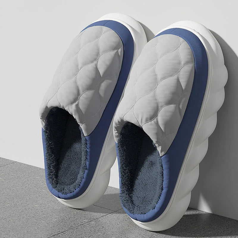 Blue Belro waterproof warm winter slippers for men with plush lining, designed for cozy indoor and outdoor wear.