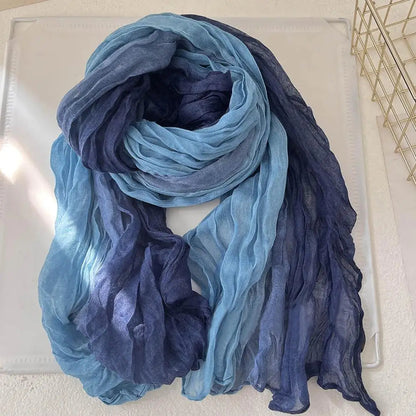 Soft gradient blue cotton shawl by Belro, women's winter scarf with cozy, lightweight fabric and stylish wrap design.