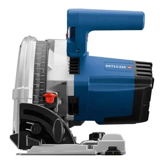 Bosch GKT13-225L track saw with plunge action, displayed with carrying case and accessories for precise woodworking.
