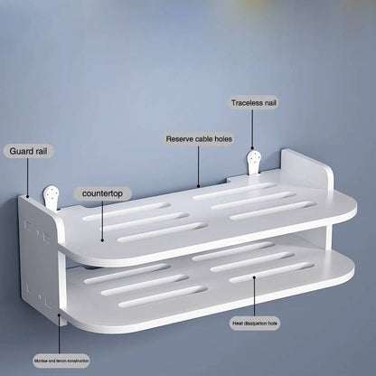 Belro WiFi router shelf storage box mounted on wall, designed for organizing home and garden furniture accessories.