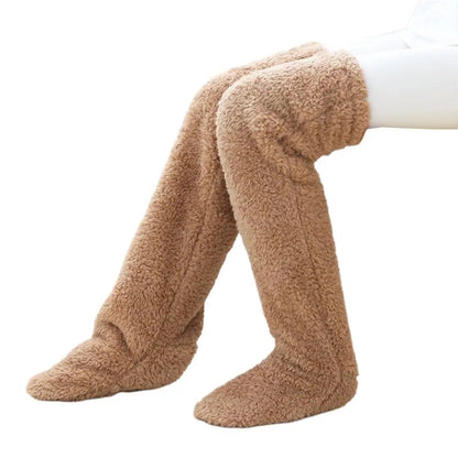 Belro cozy brown fleece winter socks with long warm stockings, ideal for sleepwear and cold weather comfort.