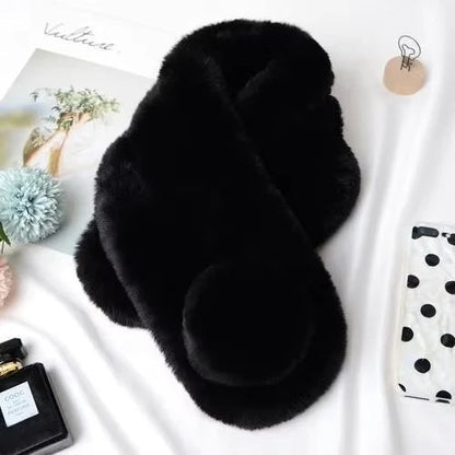Brown plush faux fur winter scarf from Belro, soft and cozy clothing accessory with a luxurious texture.